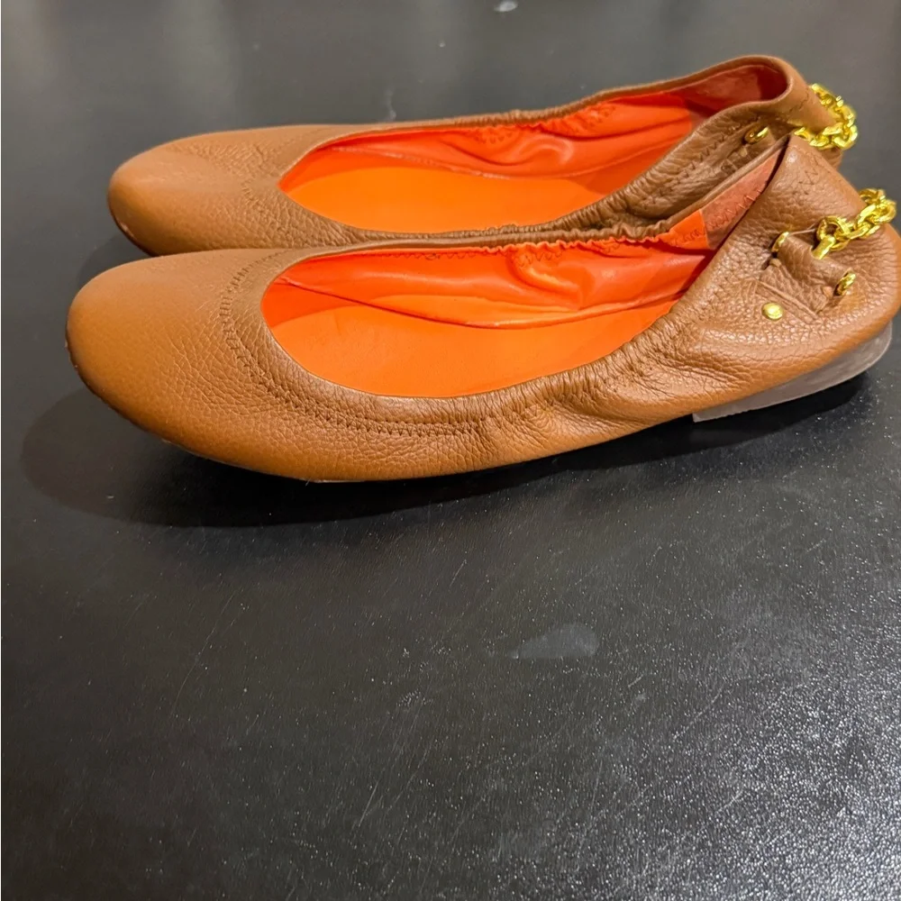Lauren Ralph Lauren Brown Leather Flats with Gold Accents size 8.5